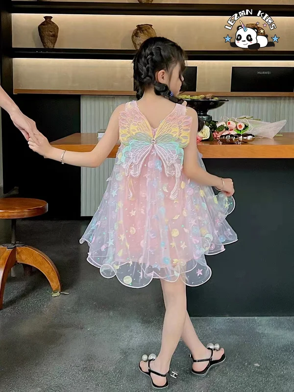 LEZONKIDS - 2024 New Fashion Summer Sleeveless Girls Dresses 2-12 Children Clothing Tulle Frocks Girls